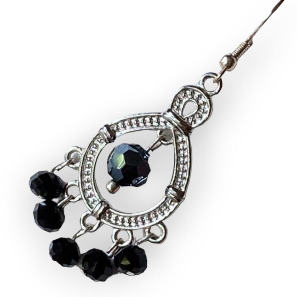 Dainty silver and black boho earrings